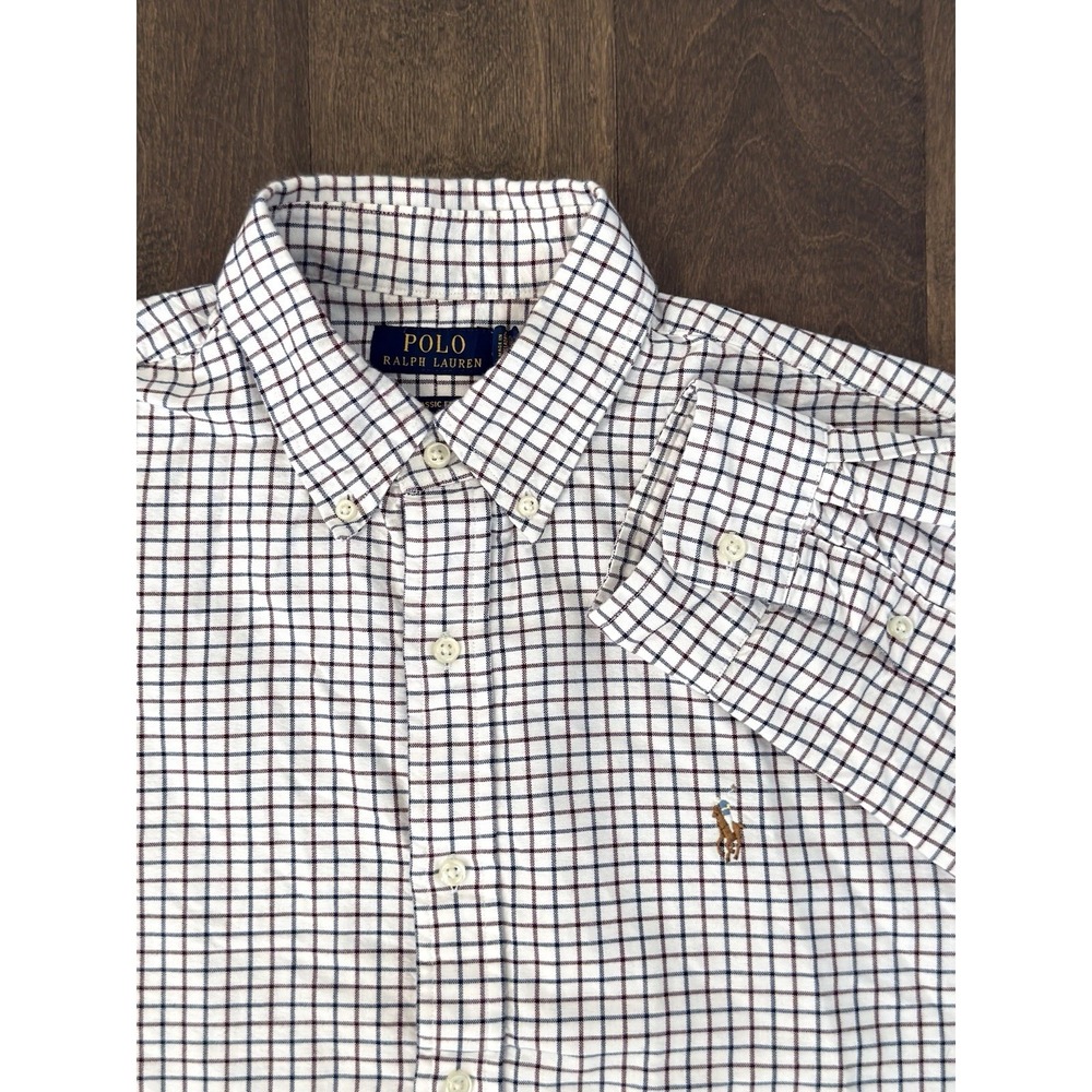 Polo Ralph Lauren Mens Check Button Down Shirt Large White Classic Fit Cotton